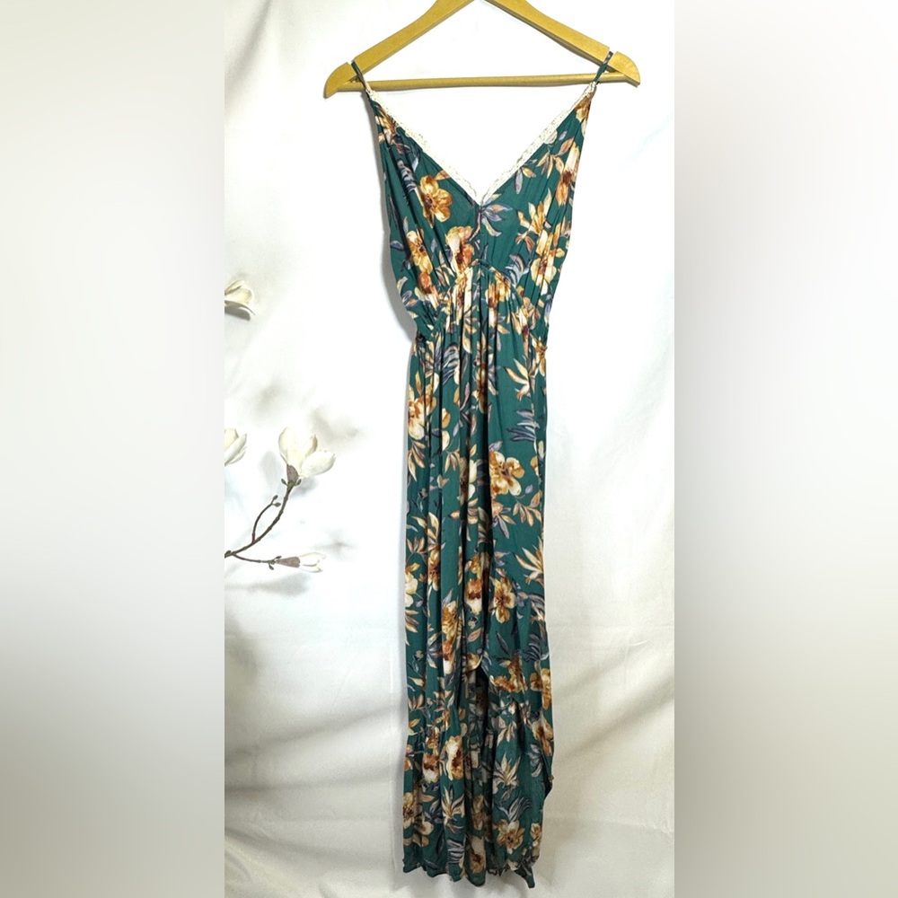 Lou & Grey Hi Low Floral Dress in Green and Yellow